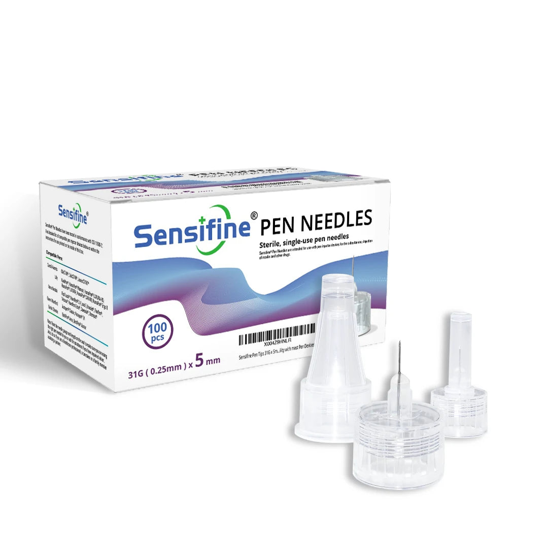 Sensifine pen needles for insulin and GLP-1 injection pens, 31G, 5mm, 100 of box