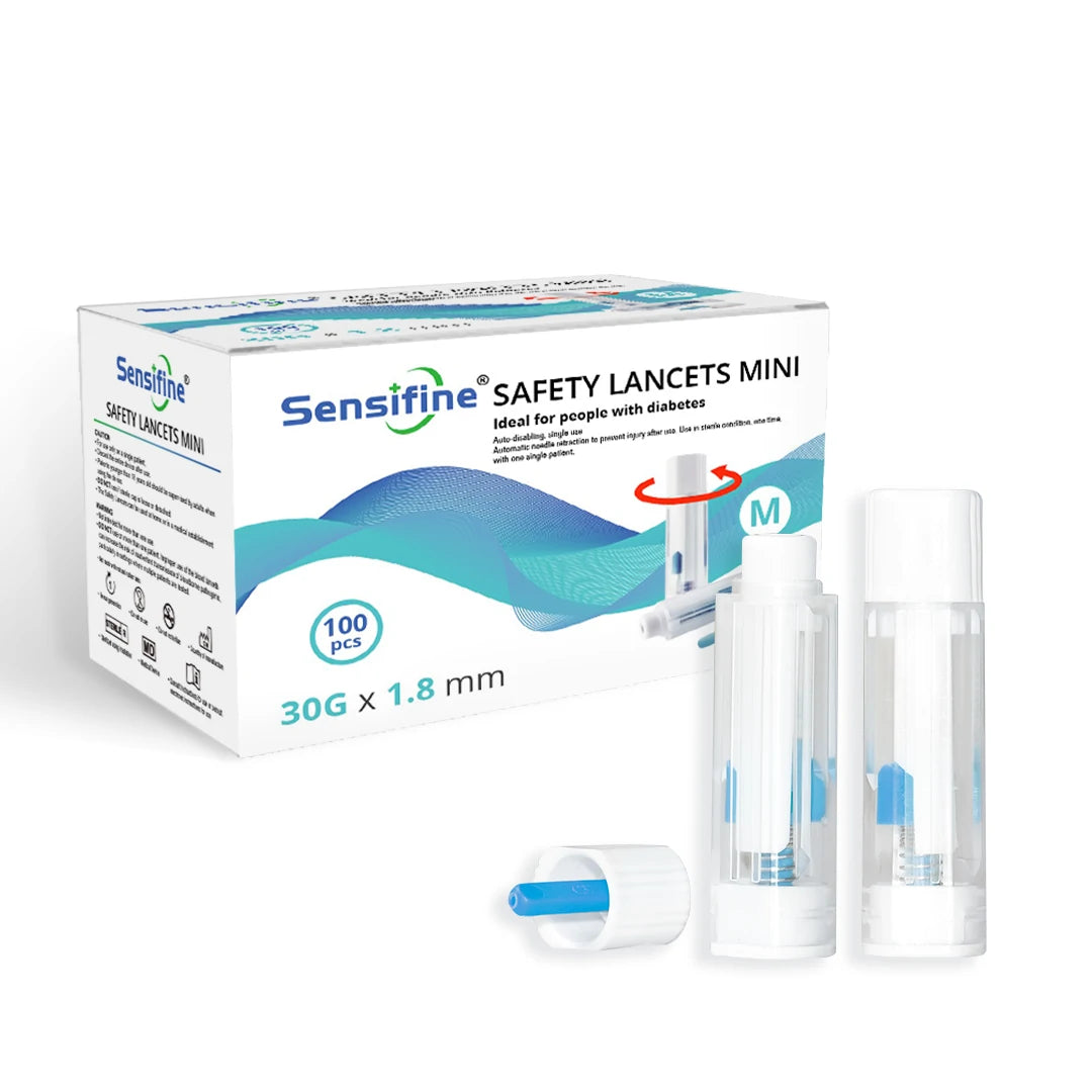 Sensifine offers a safe, sterile lancet designed for blood glucose testing; it is single-use and requires no additional lancing device.