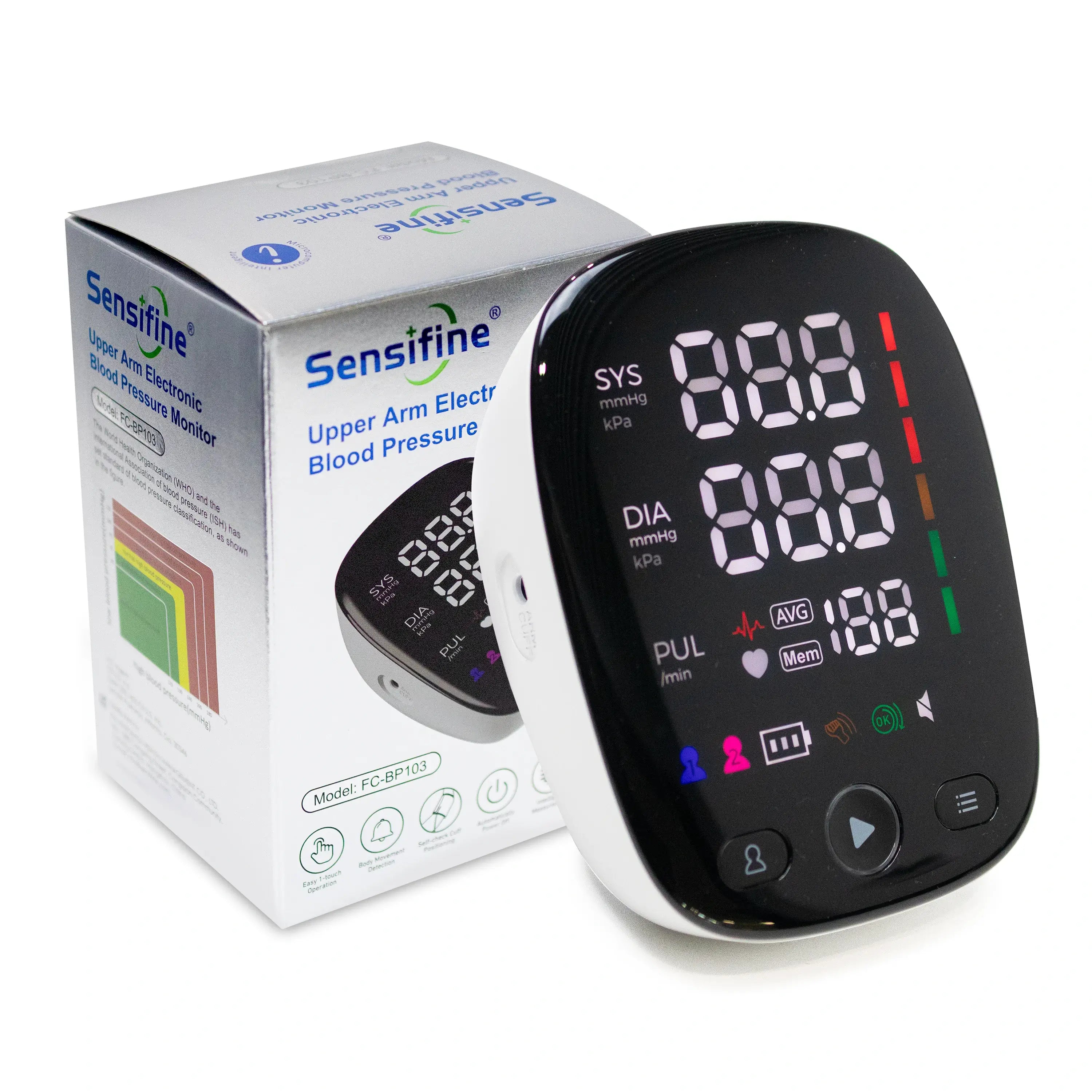 Sensifine upper arm electronic blood pressure monitor with adjustable cuff and storage case for reliable home health monitoring
