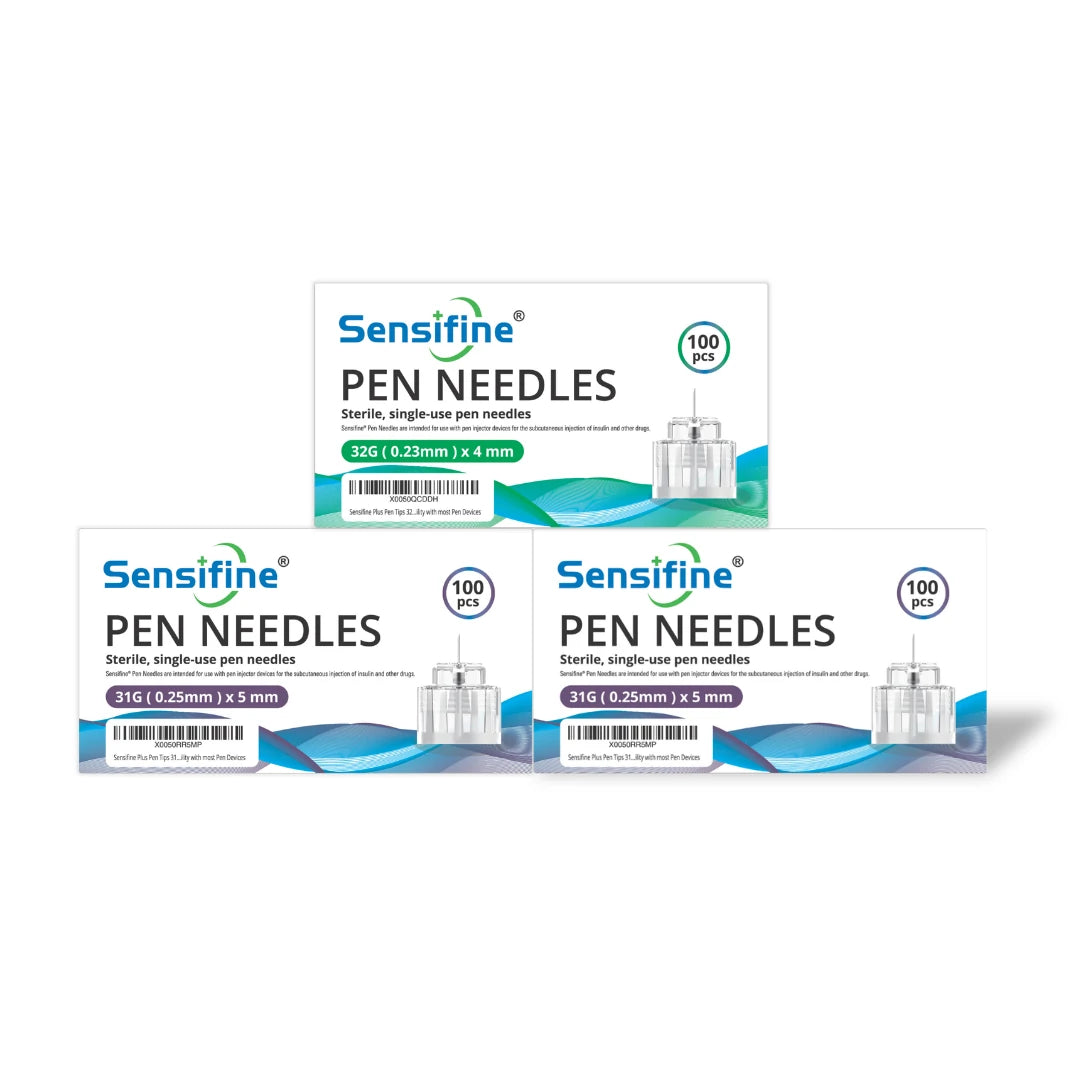 Sensifine Plus Pen Needles mixed pack: 1 pack of 32G × 4mm, 2 packs of 31G × 5mm