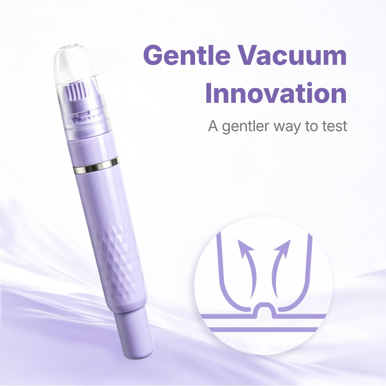 The Sensifine Ease Lancing Device employs vacuum-assisted technology to gently lift the skin away from nerve endings, effectively reducing discomfort during testing.
