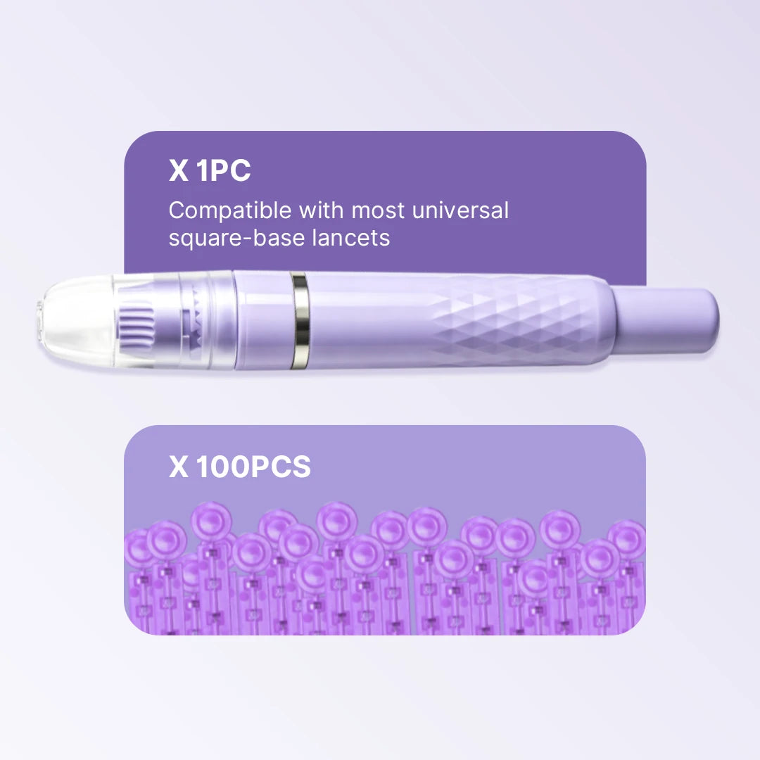 The Sensifine Ease lancing device includes 1 main unit and 100 specialized lancets.