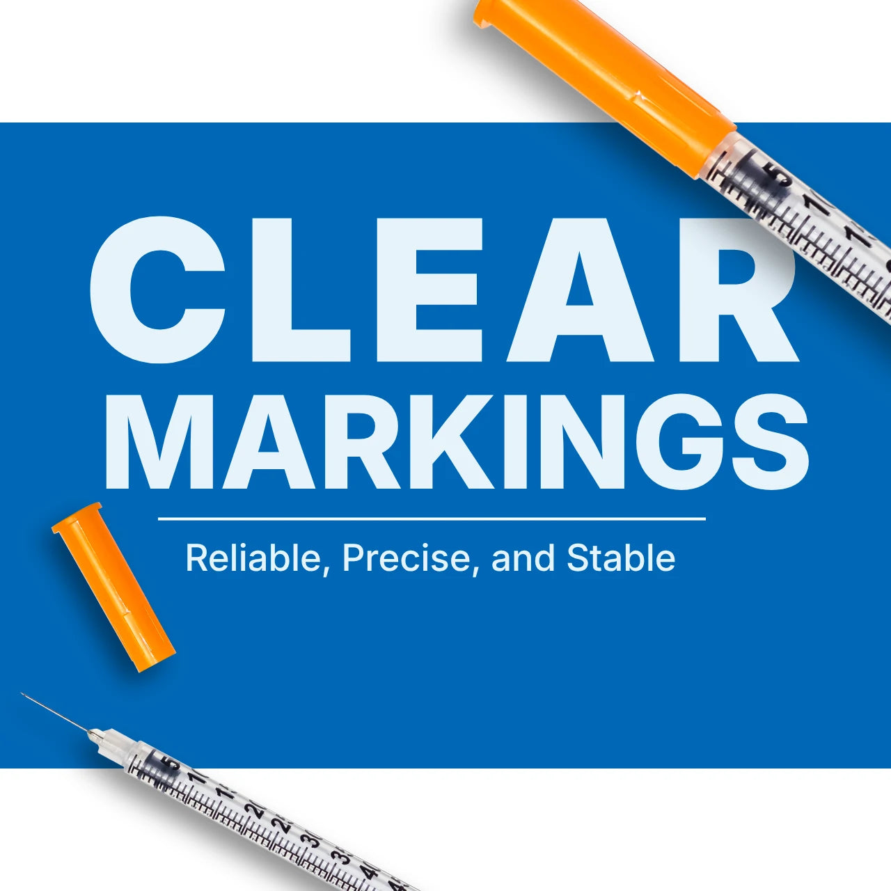 Syringes with clear markings on a blue background