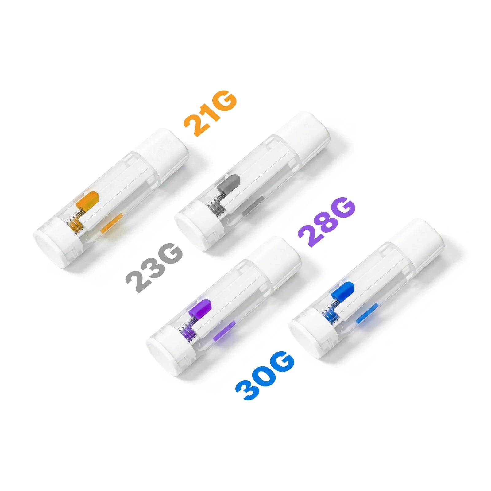 Sensifine safety lancets are available in four sizes: 21G (out of stock), 23G (out of stock), 28G, and 30G