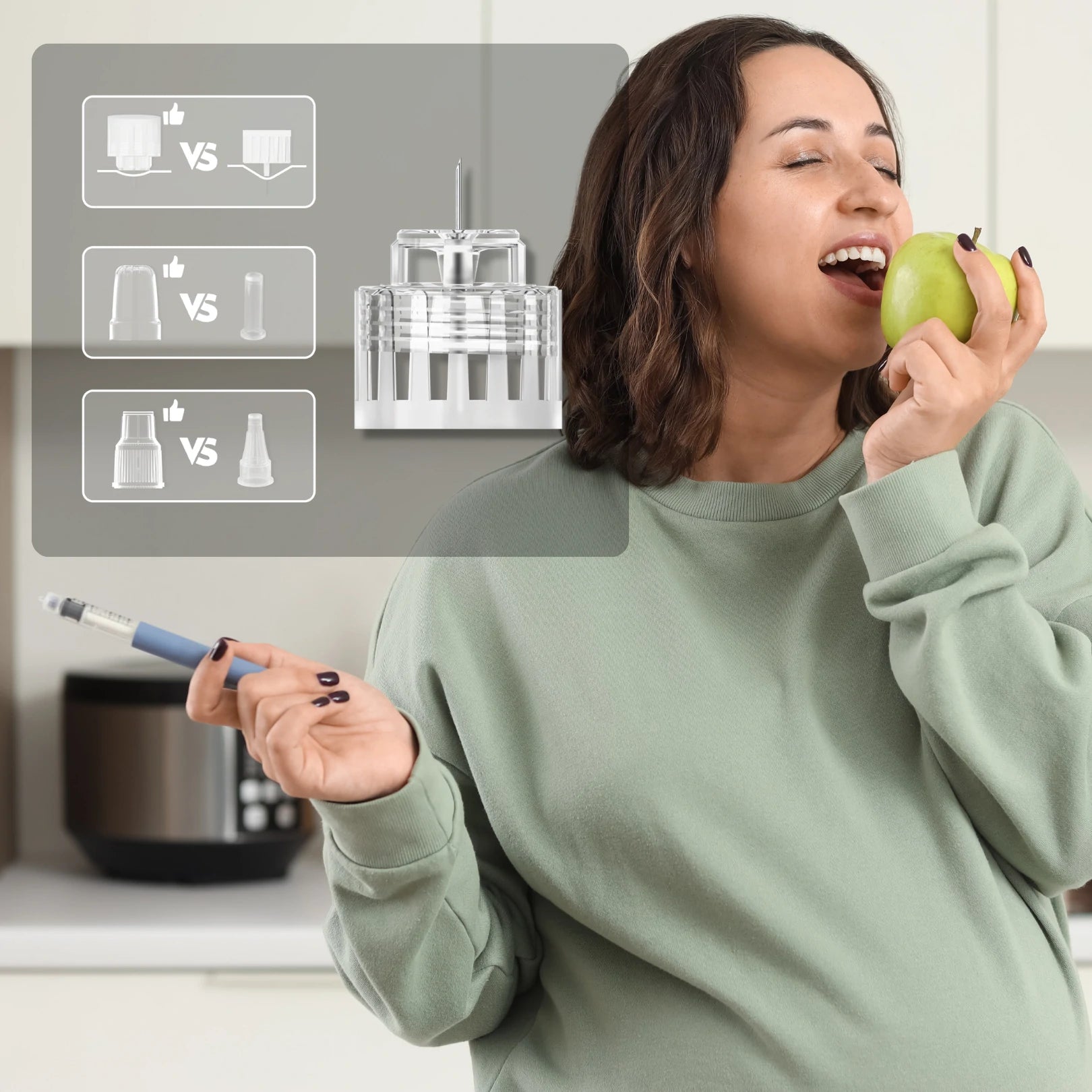 Sensifine Plus offers a more comfortable experience compared to other insulin pen needles, thanks to its flat needle base and dual-layer silicone coating technology